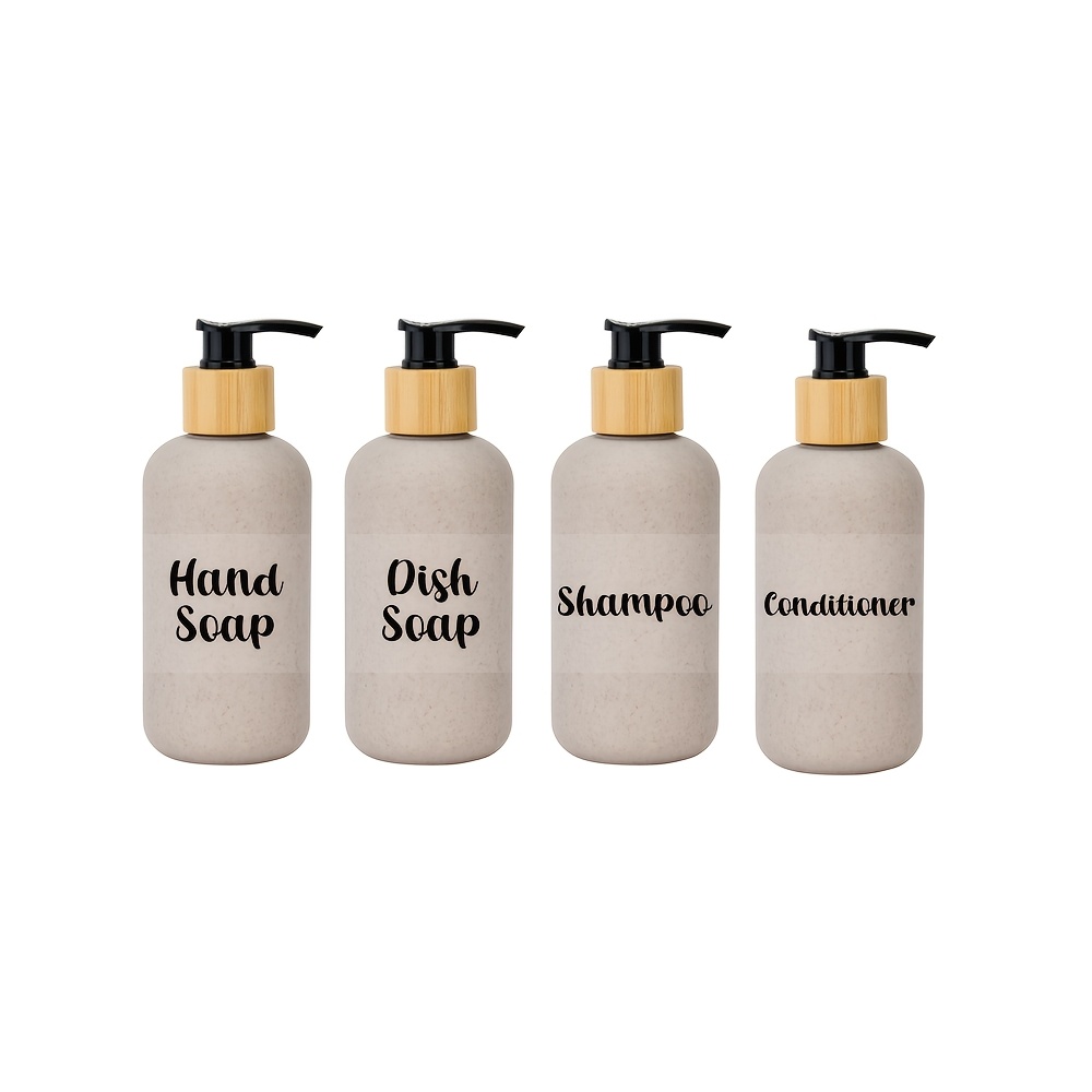 TEMU Juego de 4 botellas con , 250 ml una, diseñadas para dispensadores de jabón , aptas para champú, acondicionador, loción corporal y jabón para -