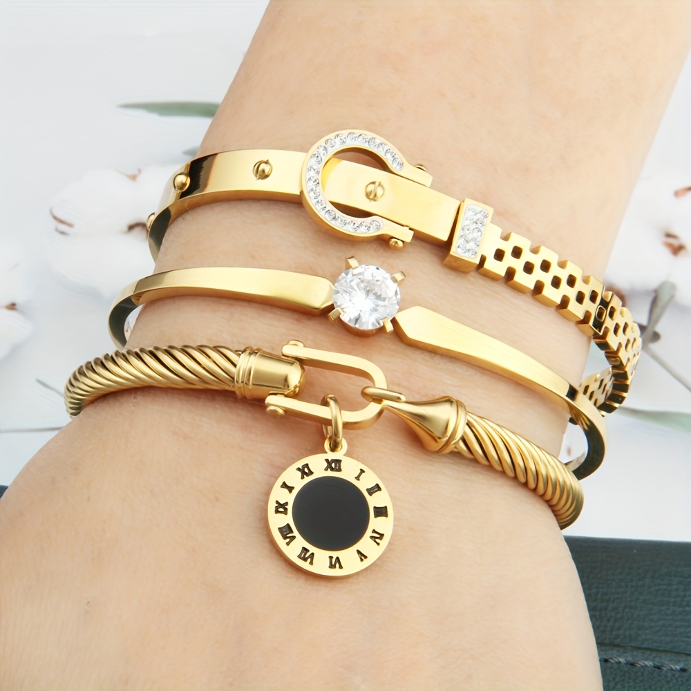 3pcs Retro Style Women' Steel Bracelet, Easy And Fashionable Pendant, Bracelet, Holiday Gift