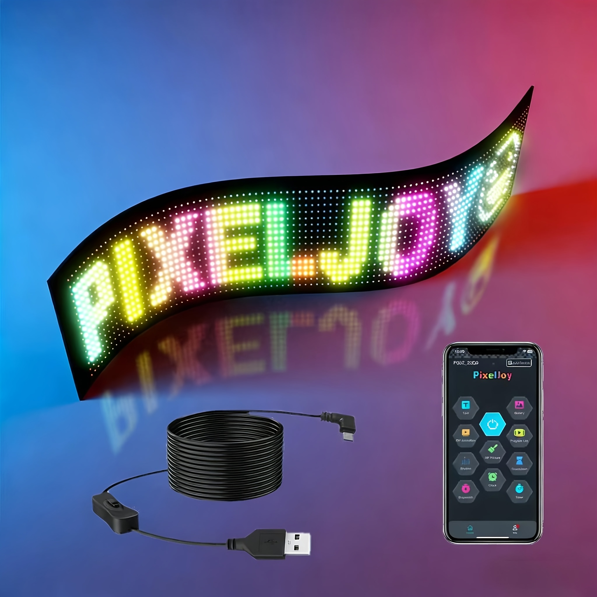 TEMU Programmable Led Sign, Large Bright Led Sign, Usb, 5v Flexible Panel, Change Text Via App, Animation, Music Rhythm Led Digital Display, For Indoor Decoration, Shop Decoration.