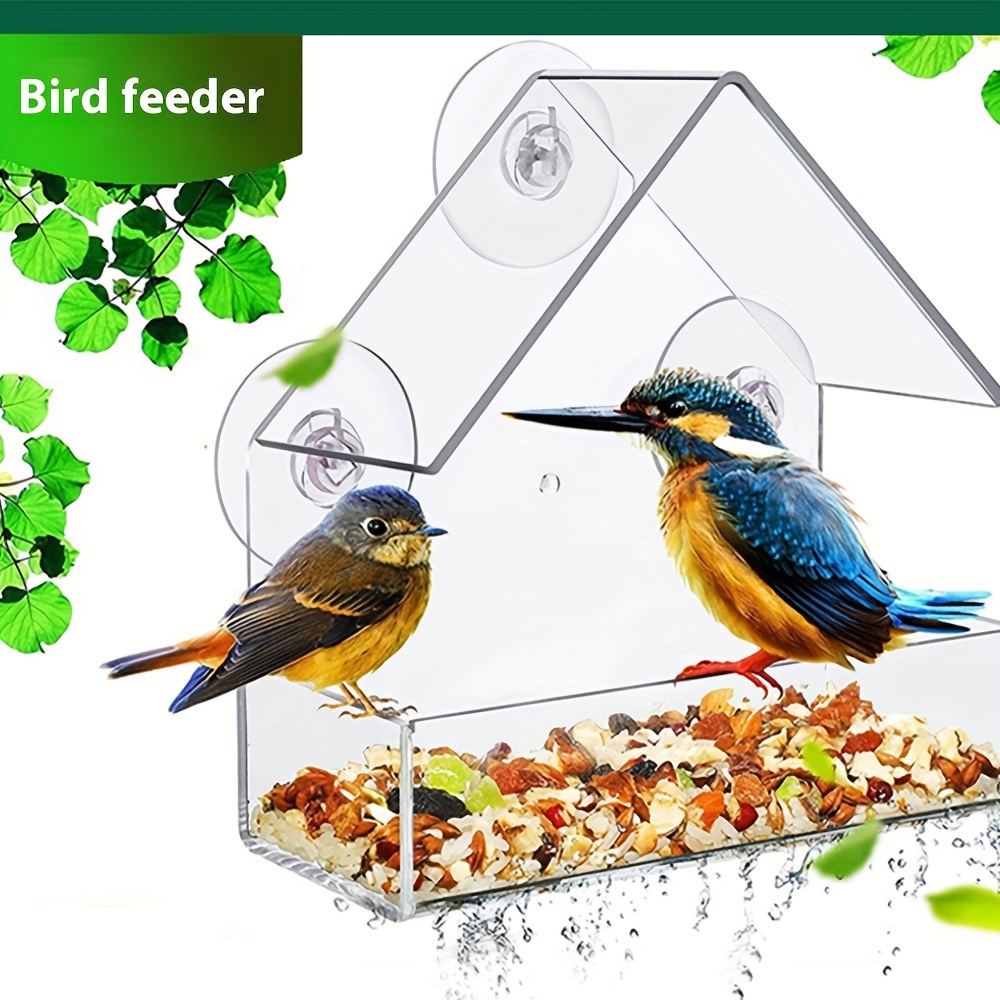 

Acrylic Bird Feeder Outdoor, Transparent Plastic Hanging Bird Cage, Wall-mounted Suction Cup Feeder For Close-up Bird Watching, No Electricity Or Battery Required