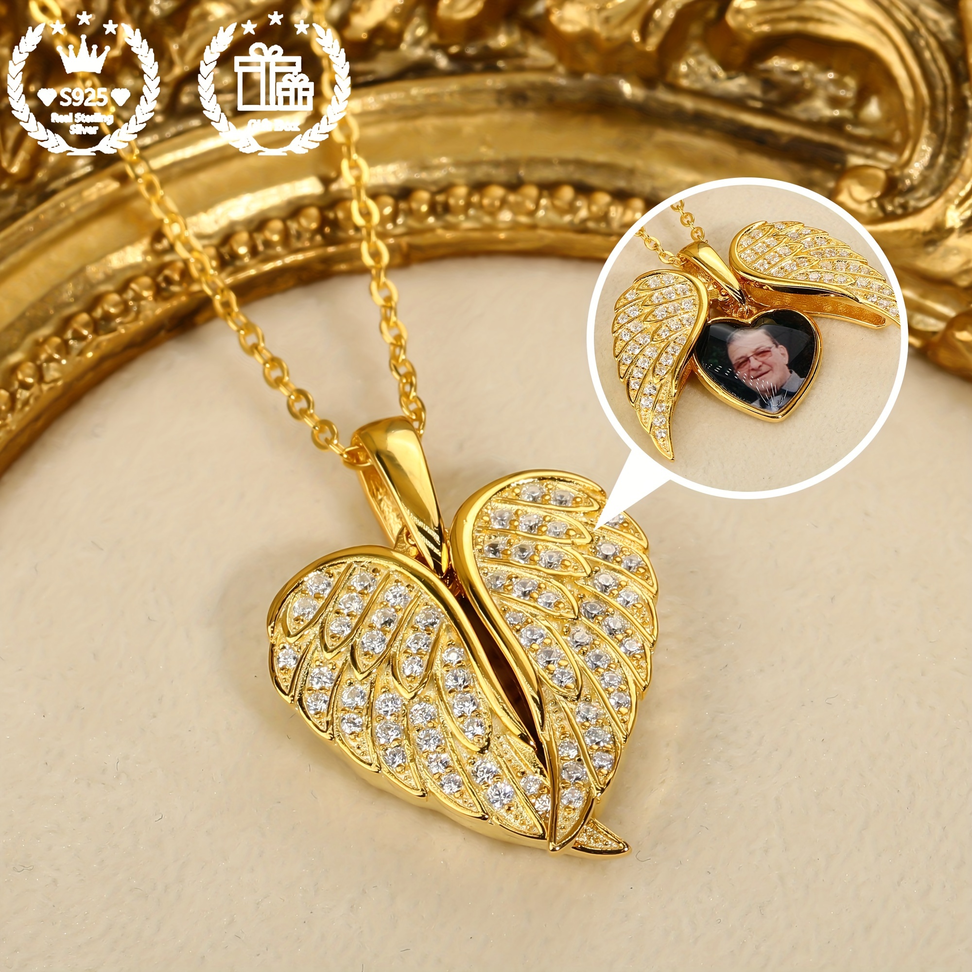Personalized S925 Silver Angel Wings Heart Locket Necklace