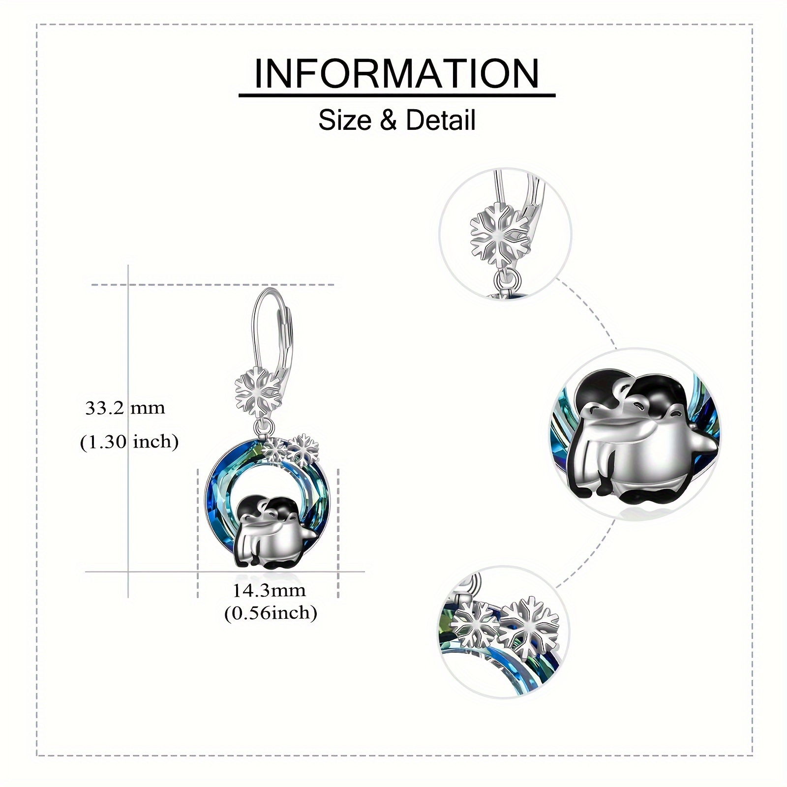Women's Sterling Silver Cute Penguin Earrings, Gift for Her