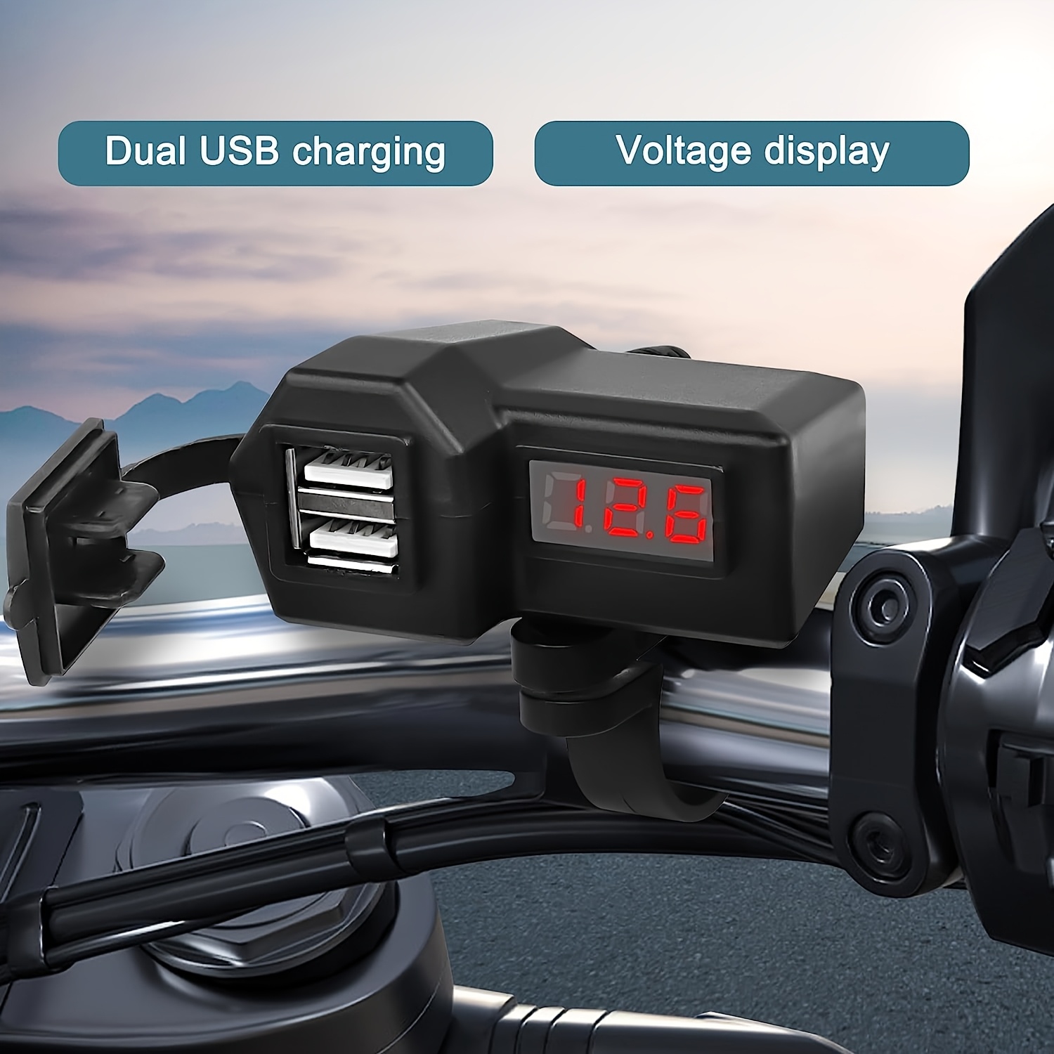 

Motorcycle Dual Usb Charger With Voltmeter Display, 2 Usb 3.1a Charger, Handlebar Mount, Usb Adapter With Switch