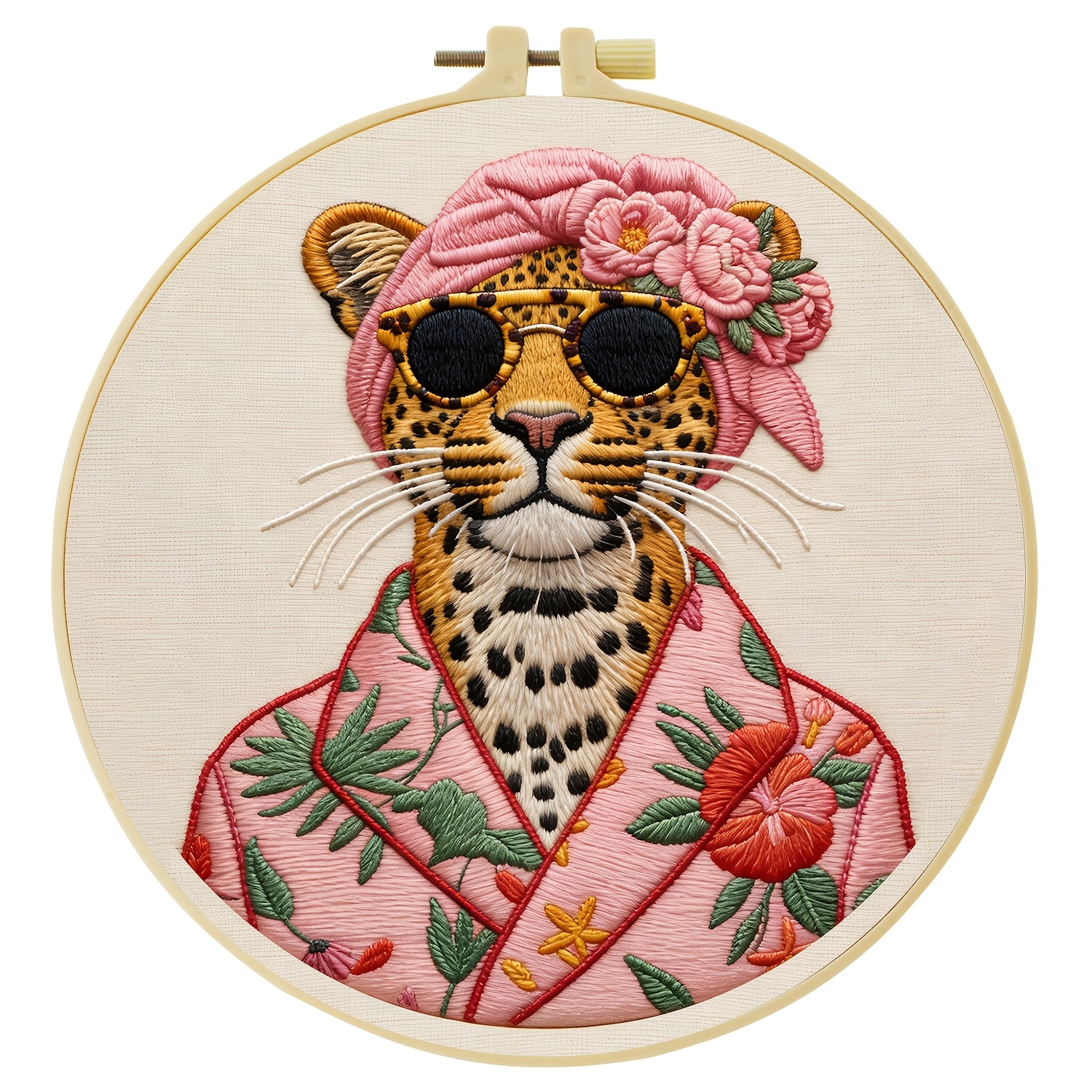 TEMU 1pc Jozysh Complete Diy Leopard Print Embroidery Kit Suitable For Adult Beginners With Pre-printed Cloth, Threads, Needles & Manual -