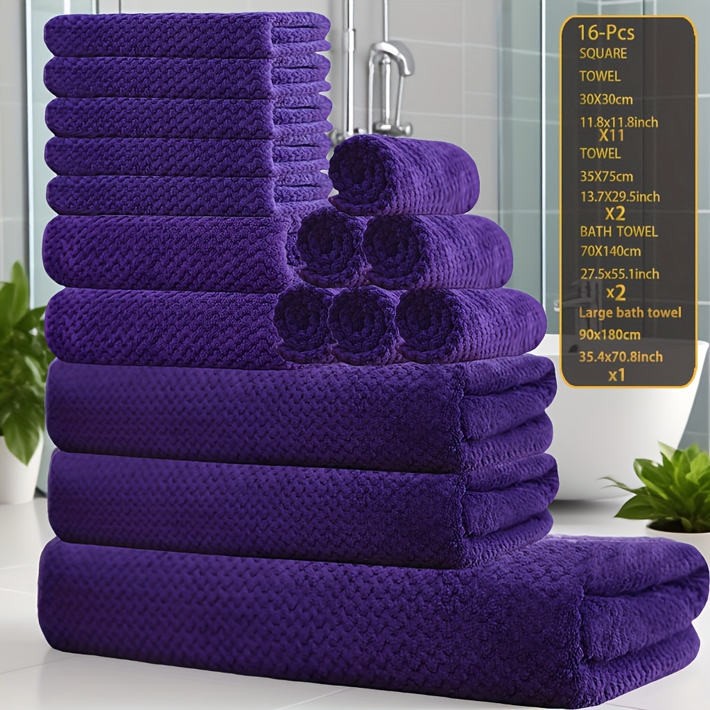 16pcs Coral Fleece Bath Towel Set , Extra Large Bath Towel , 1 Bath Towel , 2 Bath Towels , 2 Washcloths , 11 Square Towels , Suitable for Hotels , Homes , Travel , And Spas
