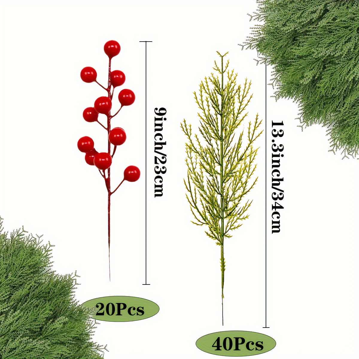 60 Branches De Sapin Artificiel Pour Décoration Noël - 5 Styles Différents Avec Baies Rouges | DIY Couronne, Guirlande, Table