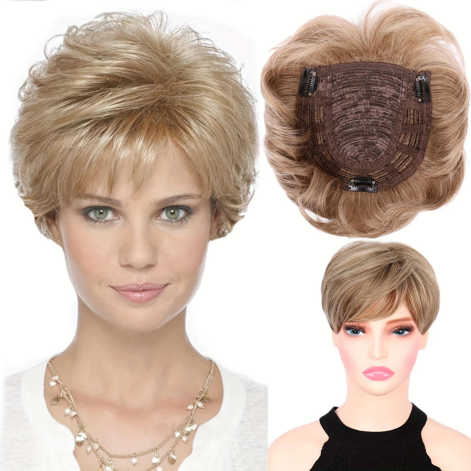 elegant blonde hair topper women 6 inch clip in - Temu display picture 3