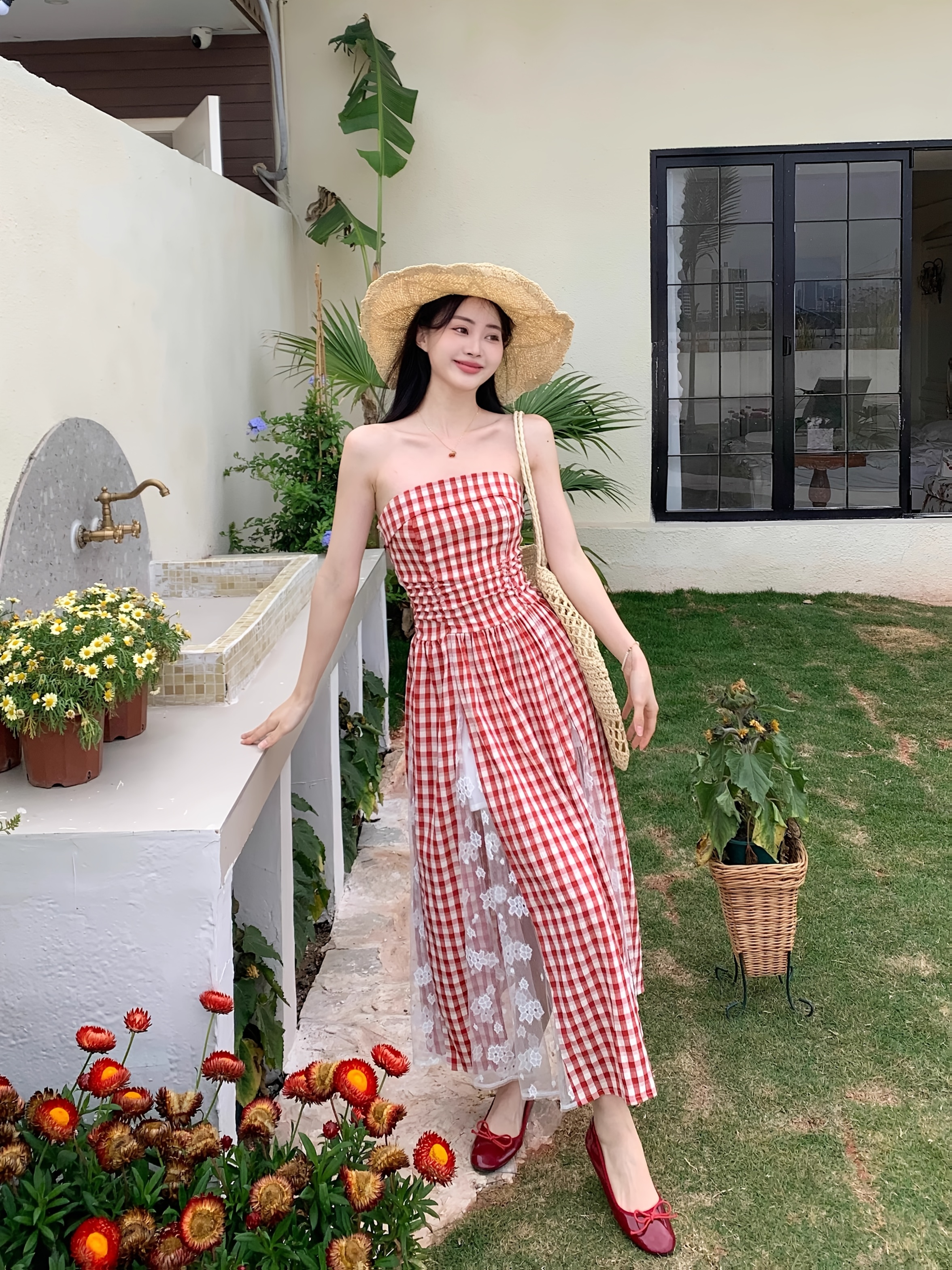 chinese dress ladies KatieJ NYC Red Gingham Tween Dress | Smocked & Lace main image 1