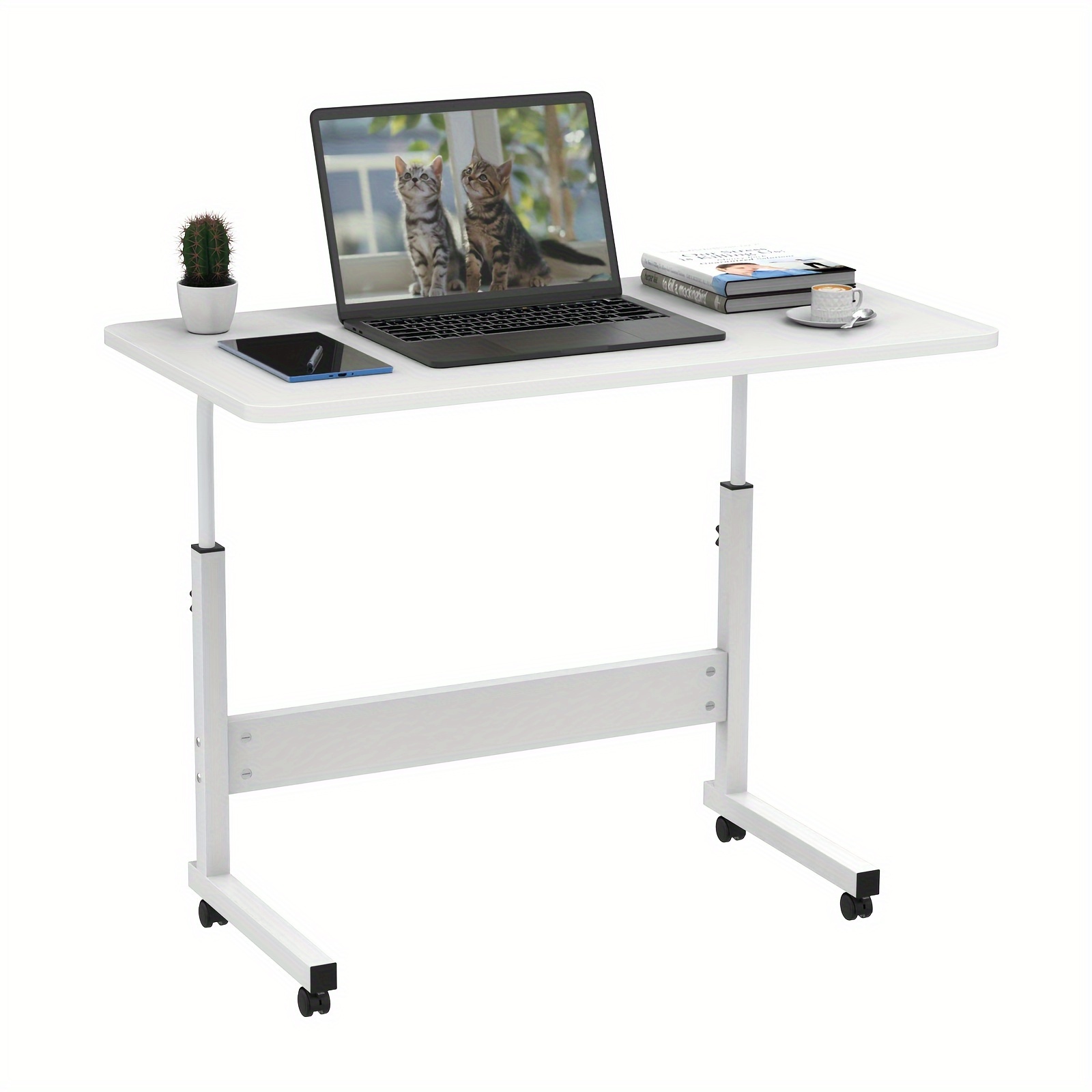 E-shop Mobiler Schreibtisch, Rollender Computertisch, Höhenverstellbare Arbeitsstation, Geeignet für Schlafzimmer, Wohnzimmer und Kinderzimmer, 80 x 40