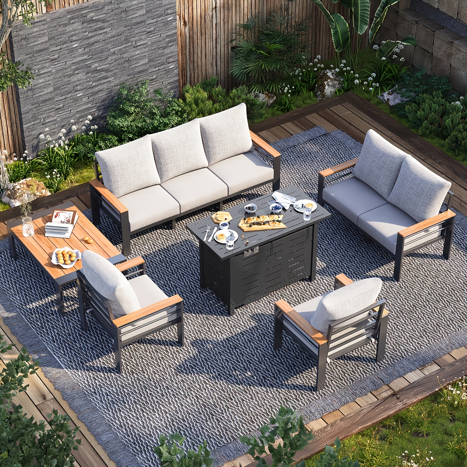 Aluminum Outdoor Patio Furniture Set with Upgraded Cushions And Armrests, Perfect for Backyard, Garden And Poolside Relaxation