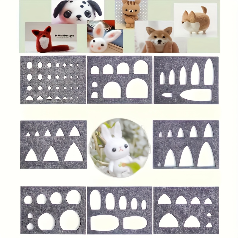 Image of Set Of 5 Felt Molds For Needle Felting, Perfect For Handmade Templates For Cat, Dog, Rabbit, Bear, And Pig Features Like Ears, Eyes, And Noses.