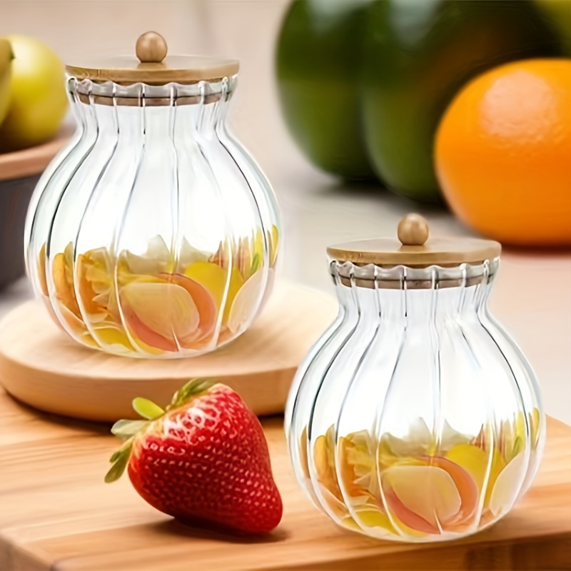 2pcs/glass Storage Jars, Transparent Grain Jars, With Bamboo Lid Glass, Storage Sealed Jars, Tea Cans, Snack Jars, Spice Jars, Candy Storage Bottles