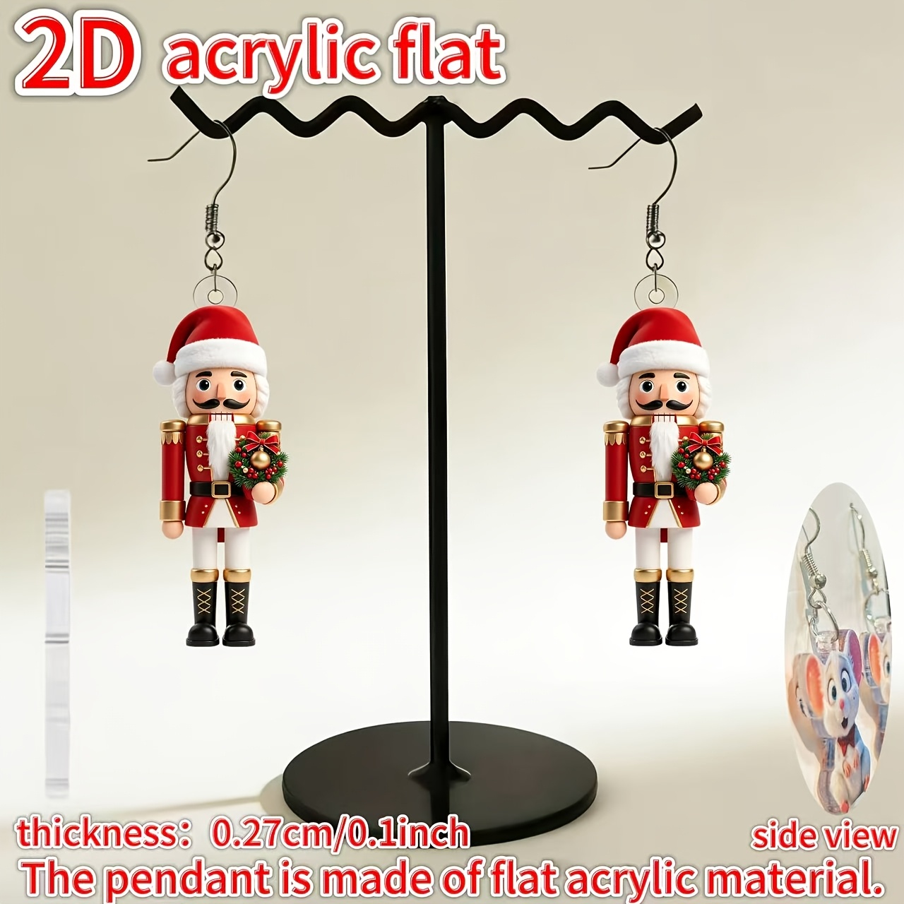 2D Flat Nutcracker Design Earrings, Cute Christmas Jewelry