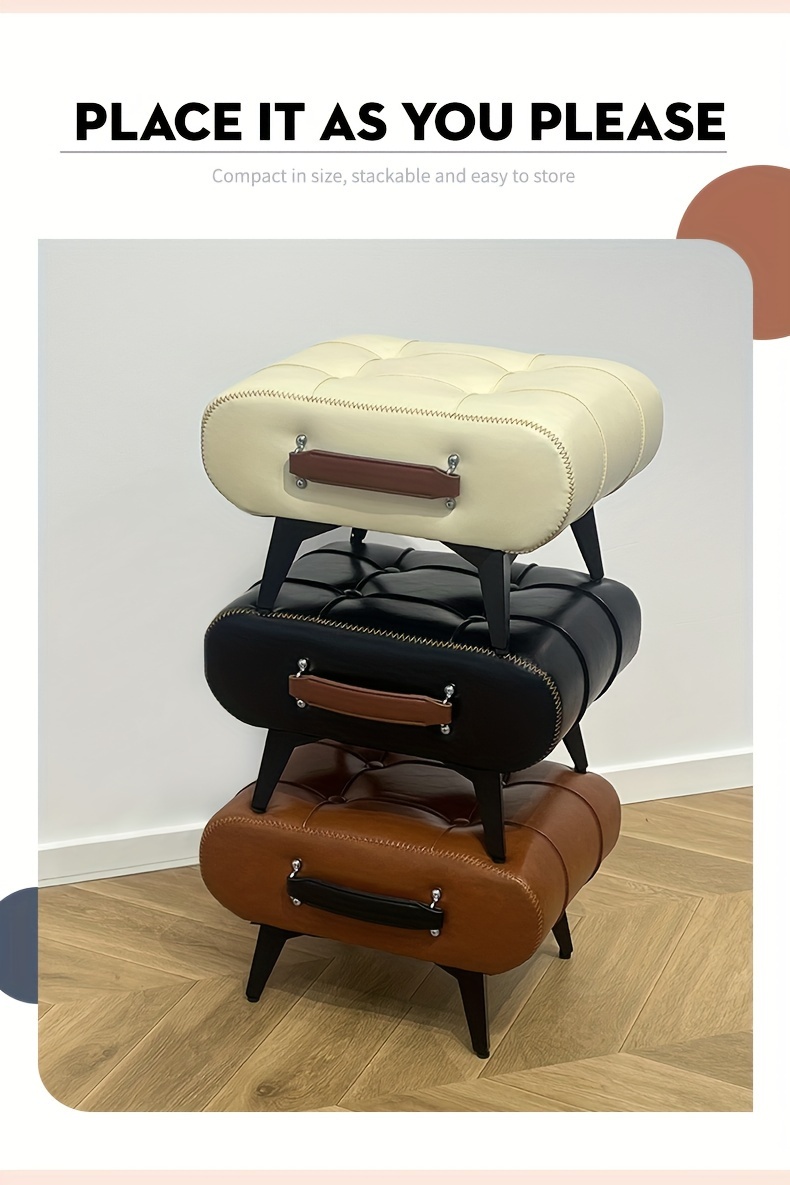 [Stylish Leather Stool] 1pc Stylish & Versatile High Quality Oil Wax Leather Low Stools, Footstools, Leather Padded Footstools - For Sofa End, Shoe Changing Stools For Living Rooms, Corridors, Foyers, Entrance, Bedroom, Home Decor Furniture, Furniture For Home