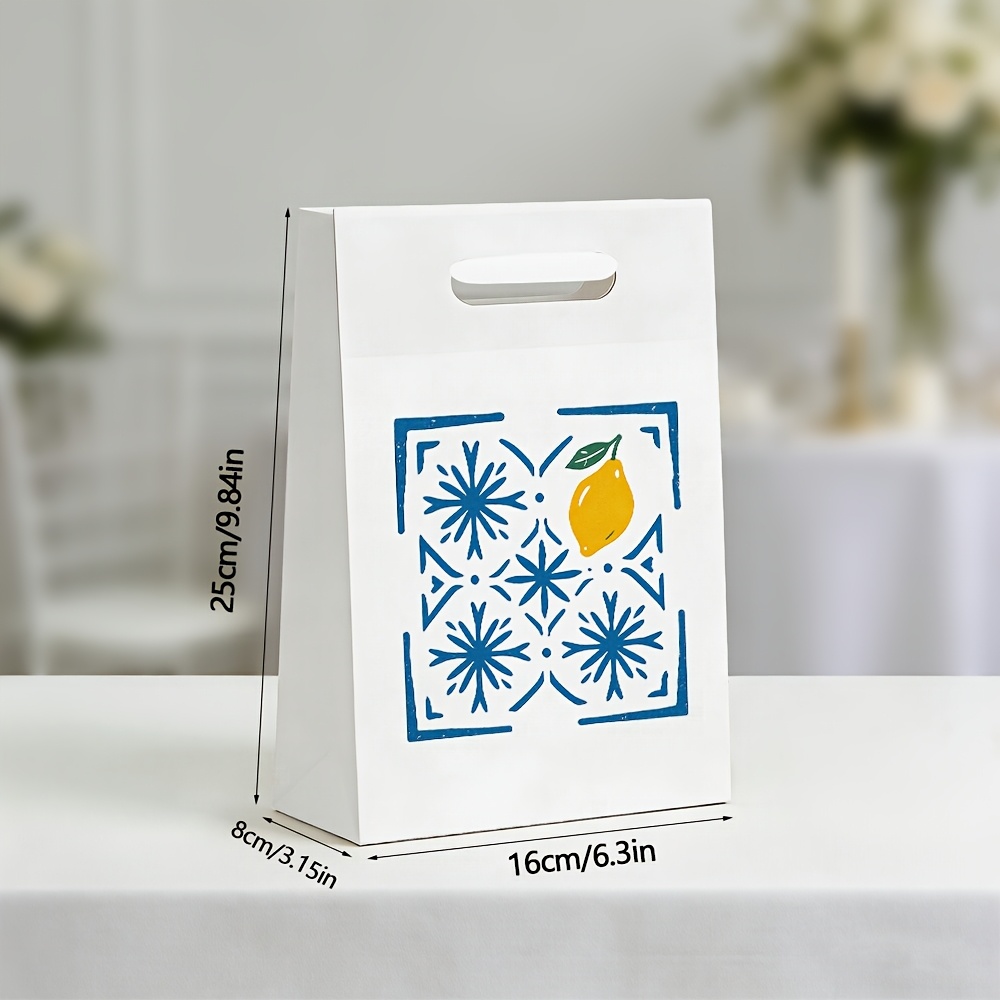 TEMU 8pcs Magnifiques Sacs Cadeaux de 2026 à Bouche de Fouille, Motif Bleu Rétro, Forte de Charge, Réutilisables pour Grandes Fêtes, Mariage,