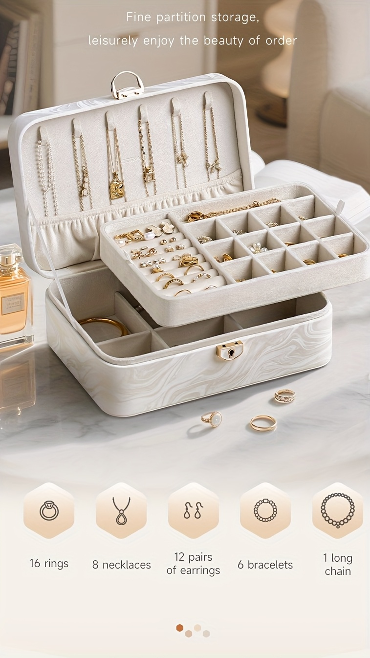 1pc Double-Layer PU Leather Jewelry Organizer Box with Lock, Removable Tray And Large Capacity - Elegant Rectangular Design for Rings, Earrings, Necklaces - Home Decor Gift for Valentine'S Day, Mother'S Day, Christmas, Jewelry Box, Jewelry Boxes