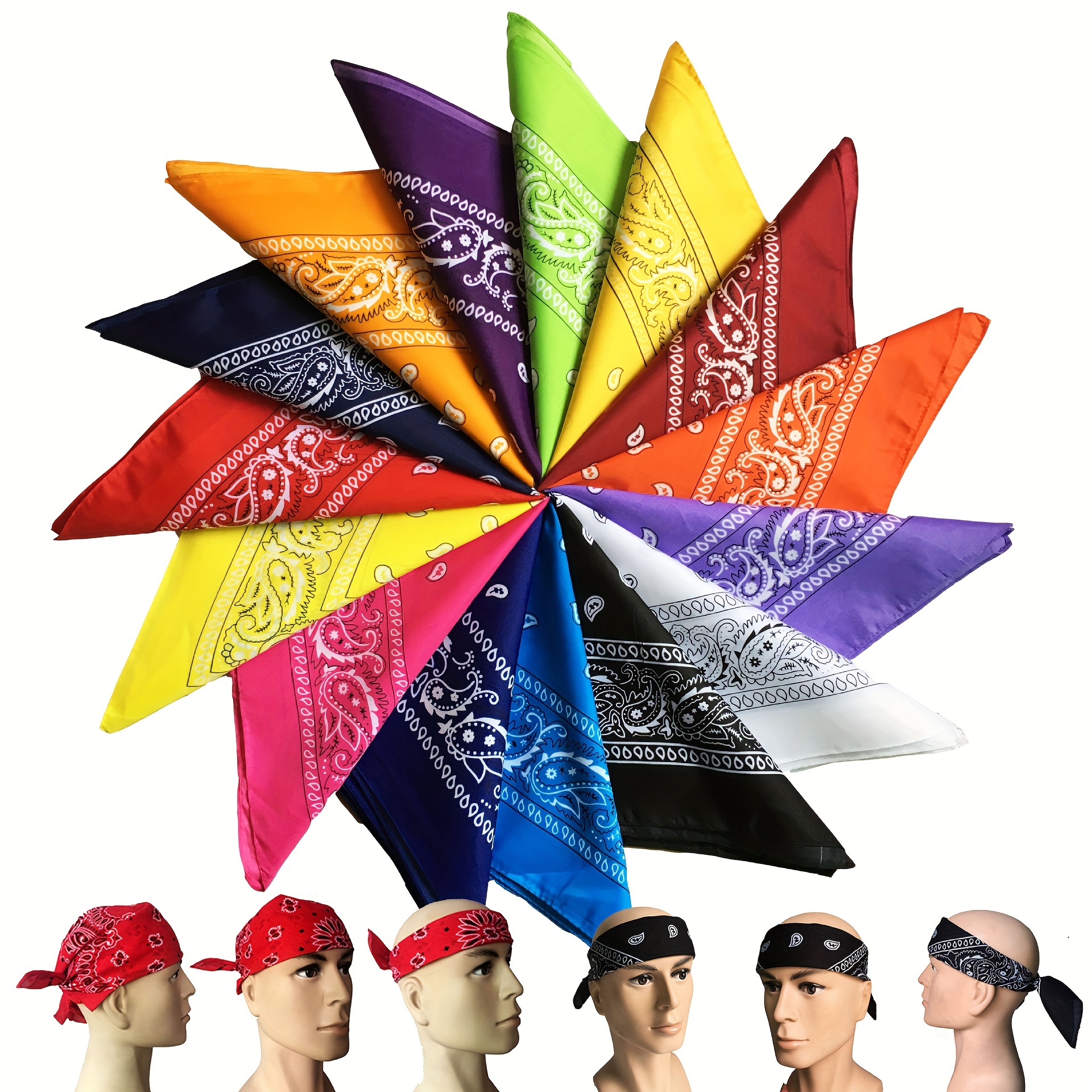 

6pcs 21.2in Paisley Pattern Square Scarves, Multi-color Hip-hop Street Wear Scarves, Unisex Versatile Performance Costume Accessories, Elegant Thin Bandanas