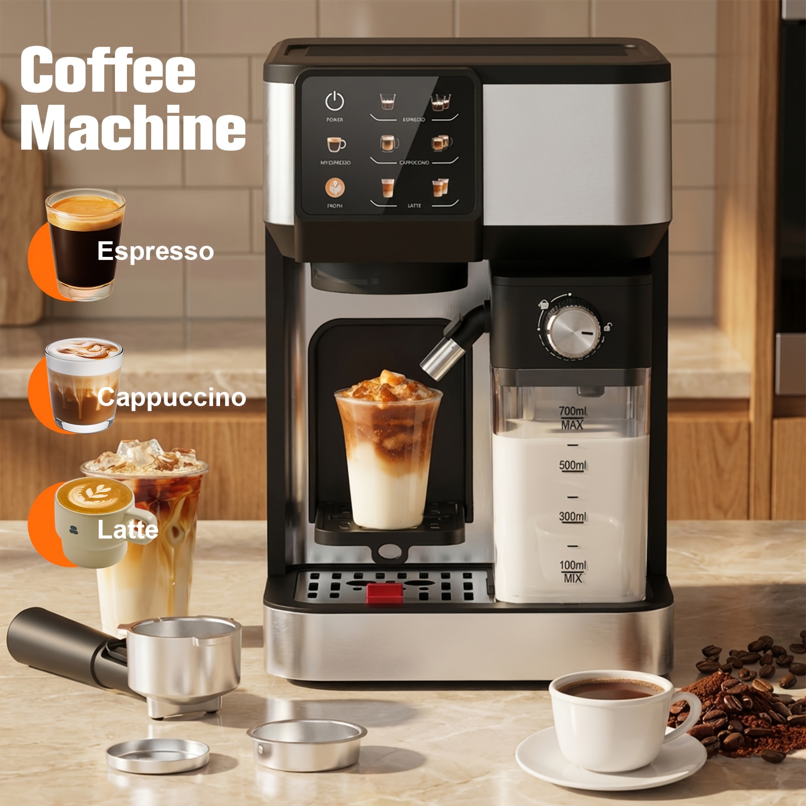 TEMU Professional 20 Machine With Automatic Milk Frother, Dual Boiler Coffee Maker For Espresso, Cappuccino & Latte, Professional Coffee Station, 2l