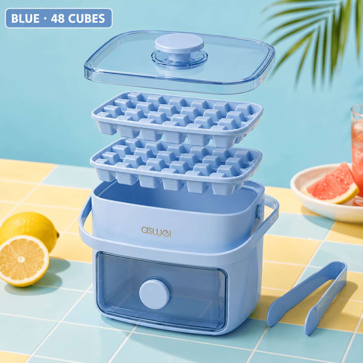 TEMU 2pcs Cube Double Layer Portable With Press Lid And Storage Box, Cube Of Ice Tray Container Bin For Freezer, Ice Cream Making