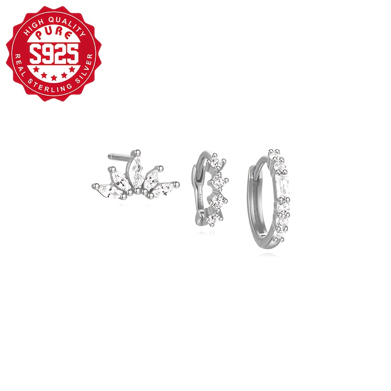 925 Silver CZ Teardrop Earring Set for Women