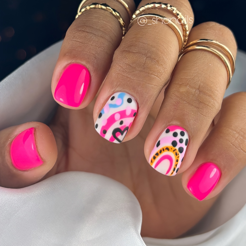 TEMU 24pcs Square Press-on Nails Set With Sweet Cool Leopard Print And , Glossy Finish For Women And S