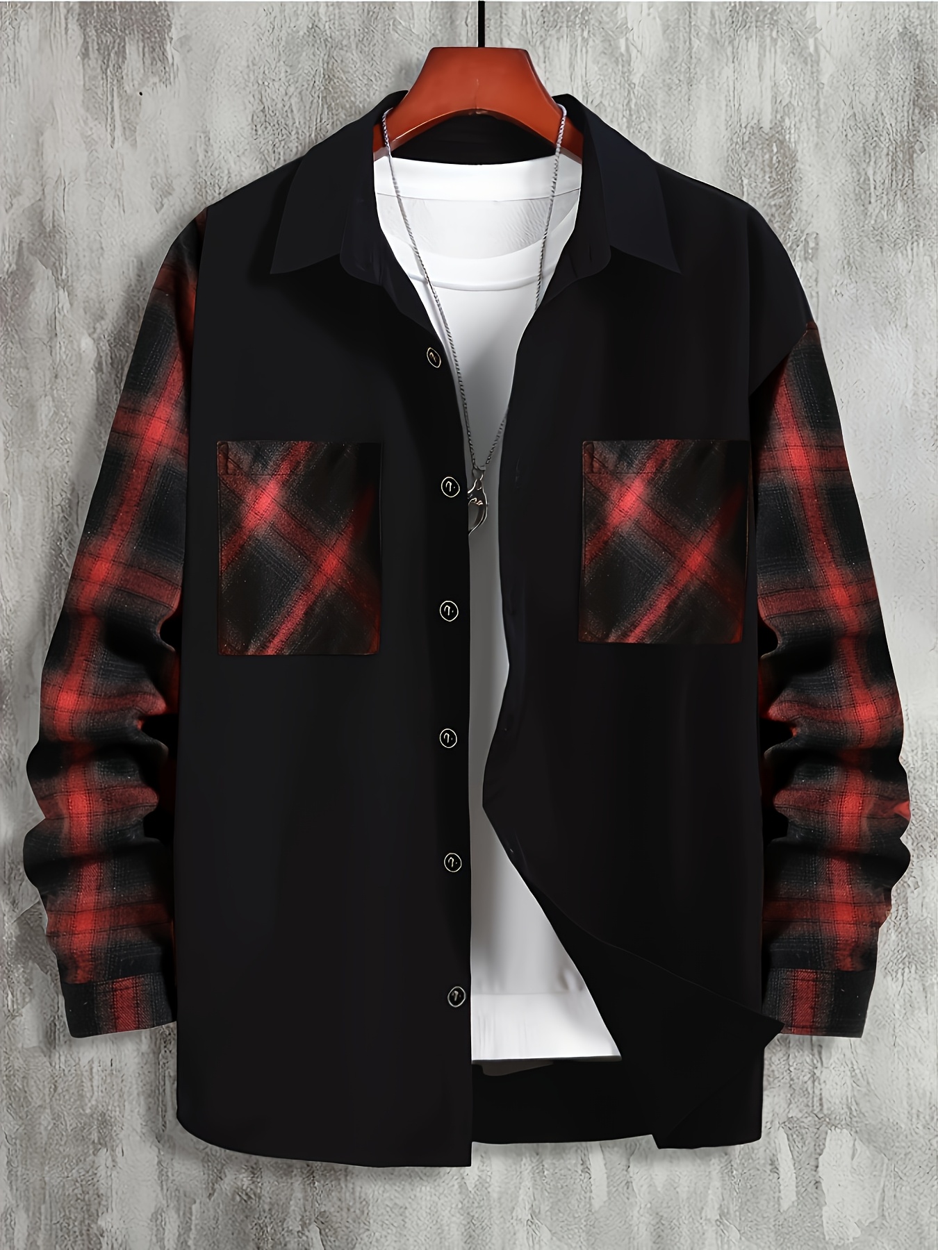 قميص رجالي كاجوال بأكمام طويلة بنقشة مربعات مع جيوب - نمط عمل كلاسيكي، ياقة بأزرار، قماش غير مطاطي، قصة عادية، قميص متعدد الاستخدامات للربيع/الخريف، ملابس عمل كاجوال | قميص بنقشة مربعات | قميص بياقة بأزرار