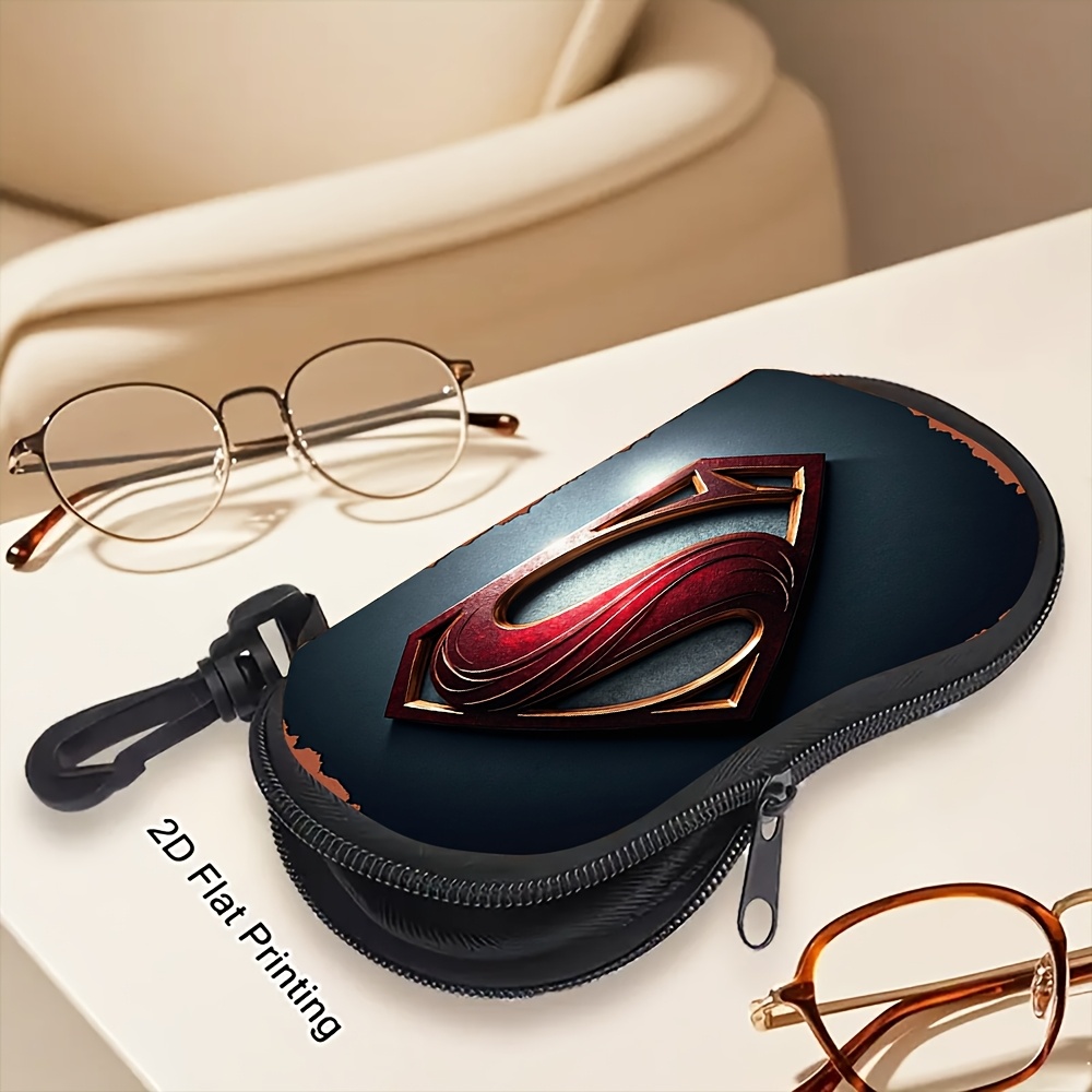 TEMU Warner . Licensed, 2d Flat, 's Glasses Case With Superman Theme, Glasses Storage Box, Zipper Pouch, High-quality Scratch-resistant And Durable,