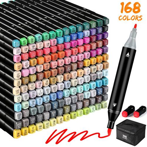 48 100 168 colors dual tip alcohol based art markers suitable for adult coloring books fast drying tip carrying bag dual tip pens dry ink for sketching card making illustration gift for artists plastic marker pens
