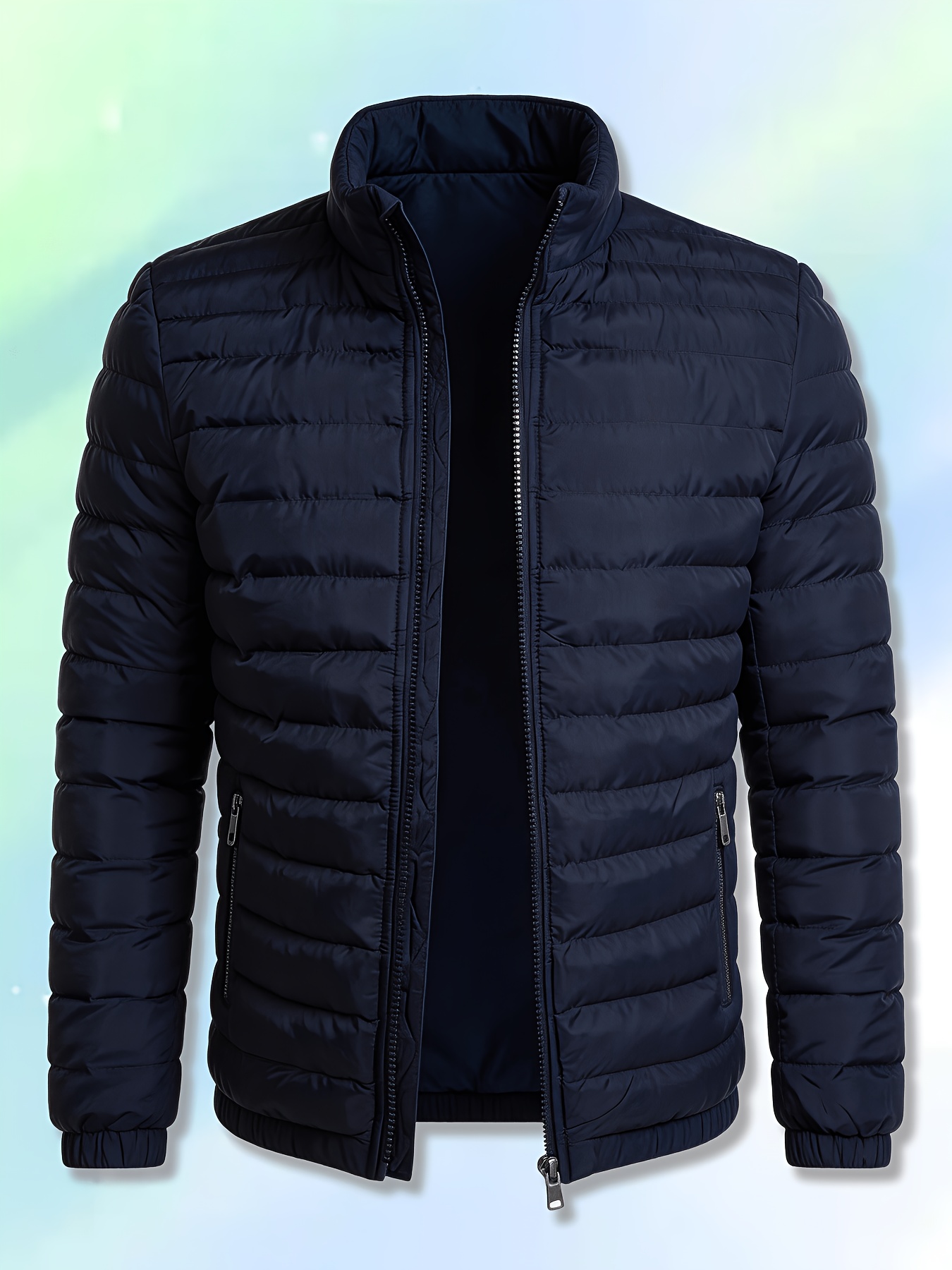 Veste légère chaude pour hommes européens et américains - Veste coupe-vent zippée à col montant pour hommes, conception de poche zippée adaptée aux activités de plein air, vêtement d