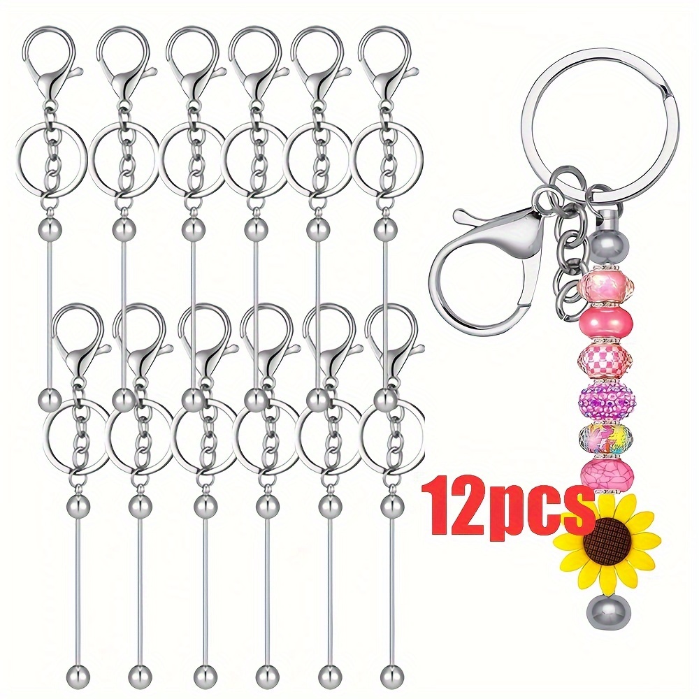

12pcs Beadable Keychains Bars Bulk For Keychain Making Blank Beaded Metal Keychain For Craft Keychain Diy Gift (silver)