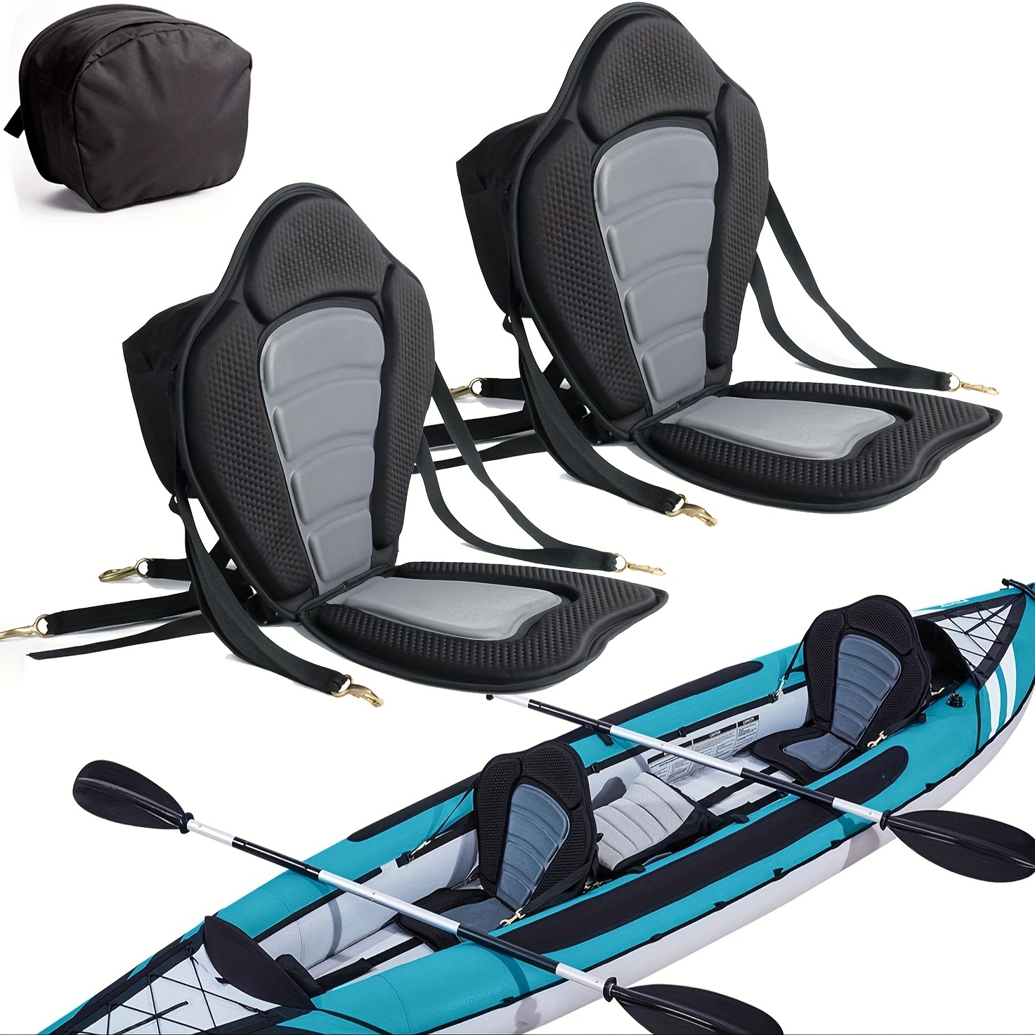 

2 Pack Of Kayak Seat Deluxe Padded Backrest Seat Sit On Top Cushioned Back Support Sup Paddle Board Seats With Detachable Storage Bag 4 Adjustable Straps For Kayaking Canoeing Rafting Fishing