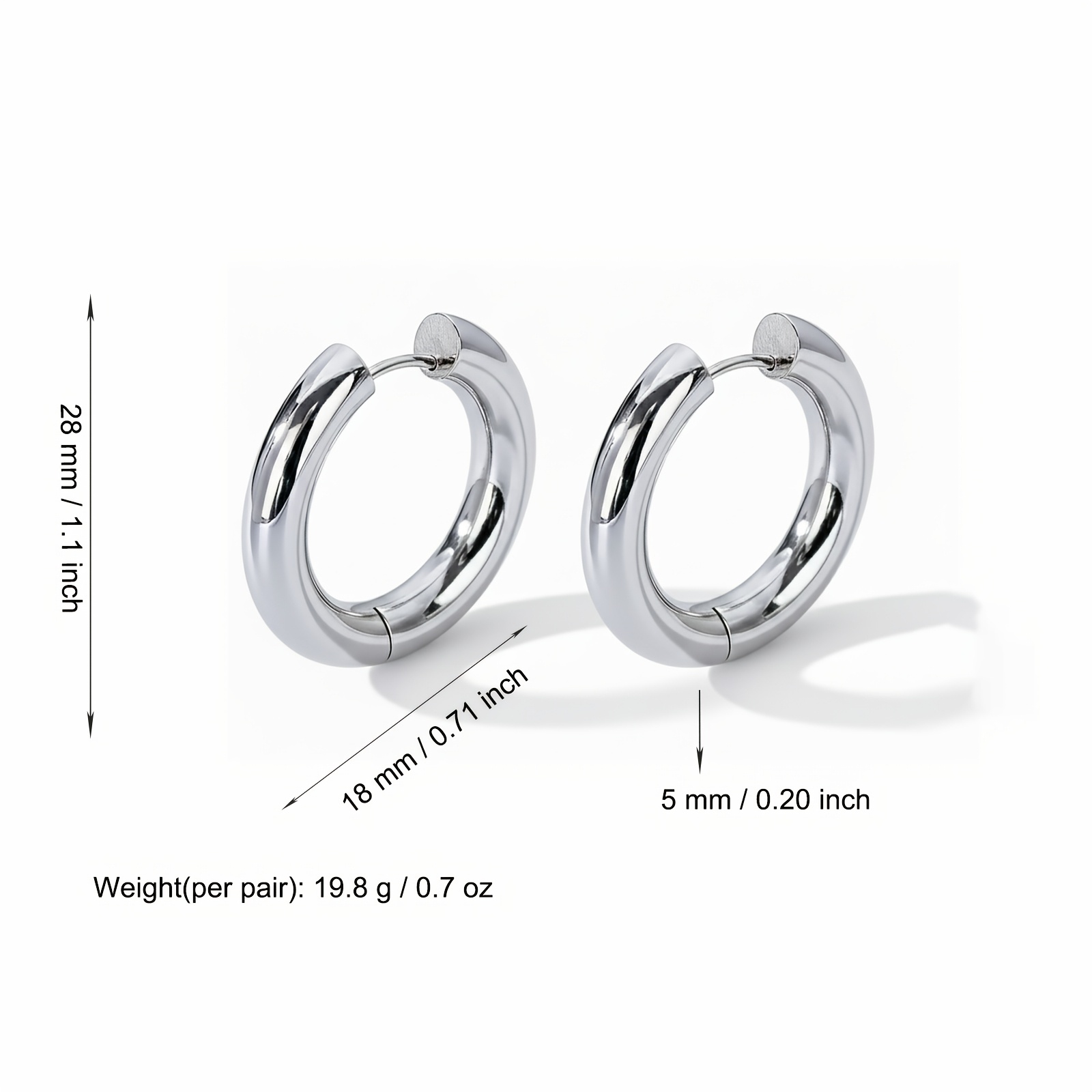E-shop Hochwertige, hochglanzpolierte Edelstahl-Ohrringe für Damen mit natürlichem Finish, 316L Ohrstecker hypoallergen, 5 mm Drahtdurchmesser,