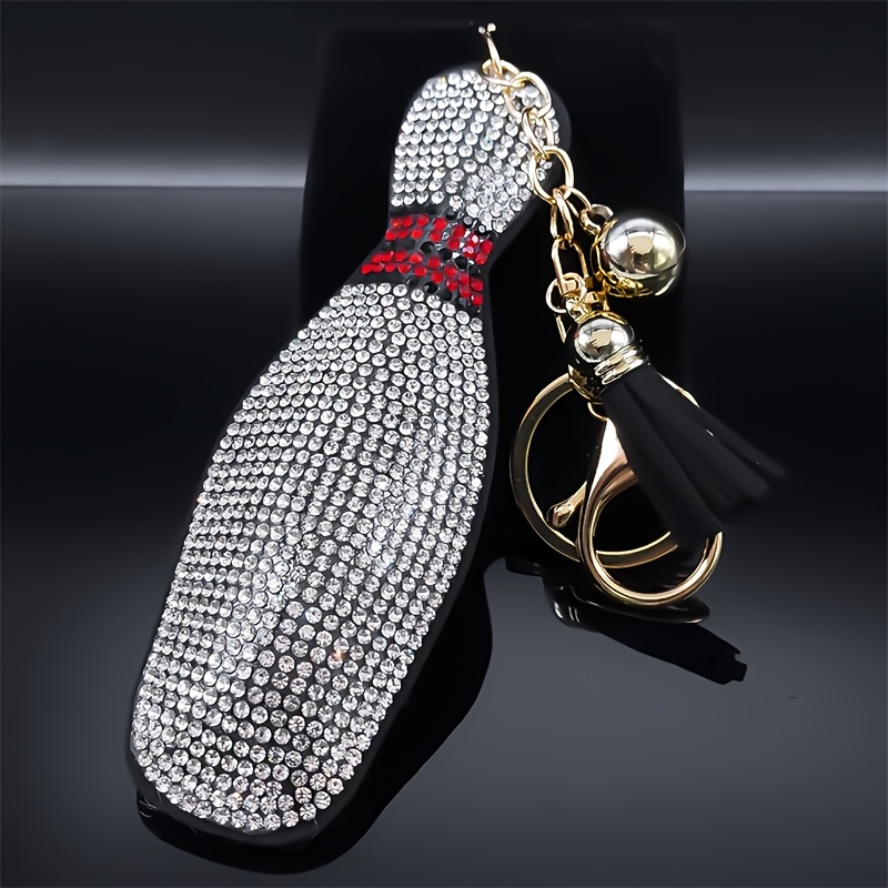 TEMU Porte-clés boule de bowling avec strass couleur dorée, anneau de clé de voiture, pendentif boucle de sac pour amateurs de sport, pour homme et