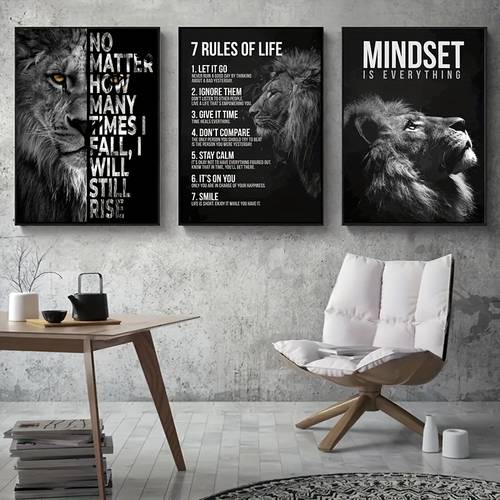 3pcs unframed 7 rules of life poster lion canvas painting inspirational wall art wall decor bedroom decor living room decor home decor no frame