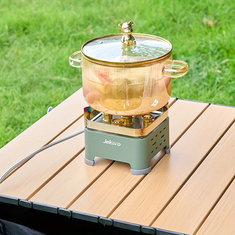 1pc stainless steel portable gas stove with windproof design folding outdoor camping burner with propane butane compatibility storage box included ideal for picnic barbecue tea brewing grilling details 5