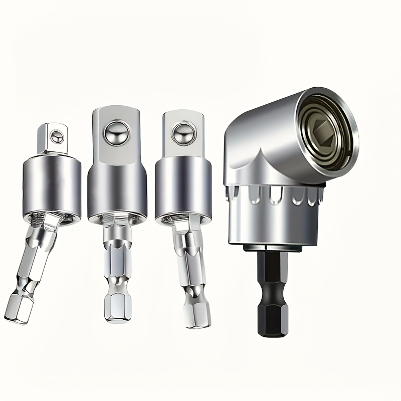 4pcs Drill Sleeve Adapter Set with 360° Rotatable Hexagonal Handle Impact Driver Sleeve Adapter 1/4" 3/8" 1/2" 105 Degree Angle Head Electric Angler Screwdriver Drill Bit Bracket 4pcs Drill Sleeve Adapter Set with 360° Rotatable Hexagonal Handle Impact Driver Sleeve Adapter 1/4