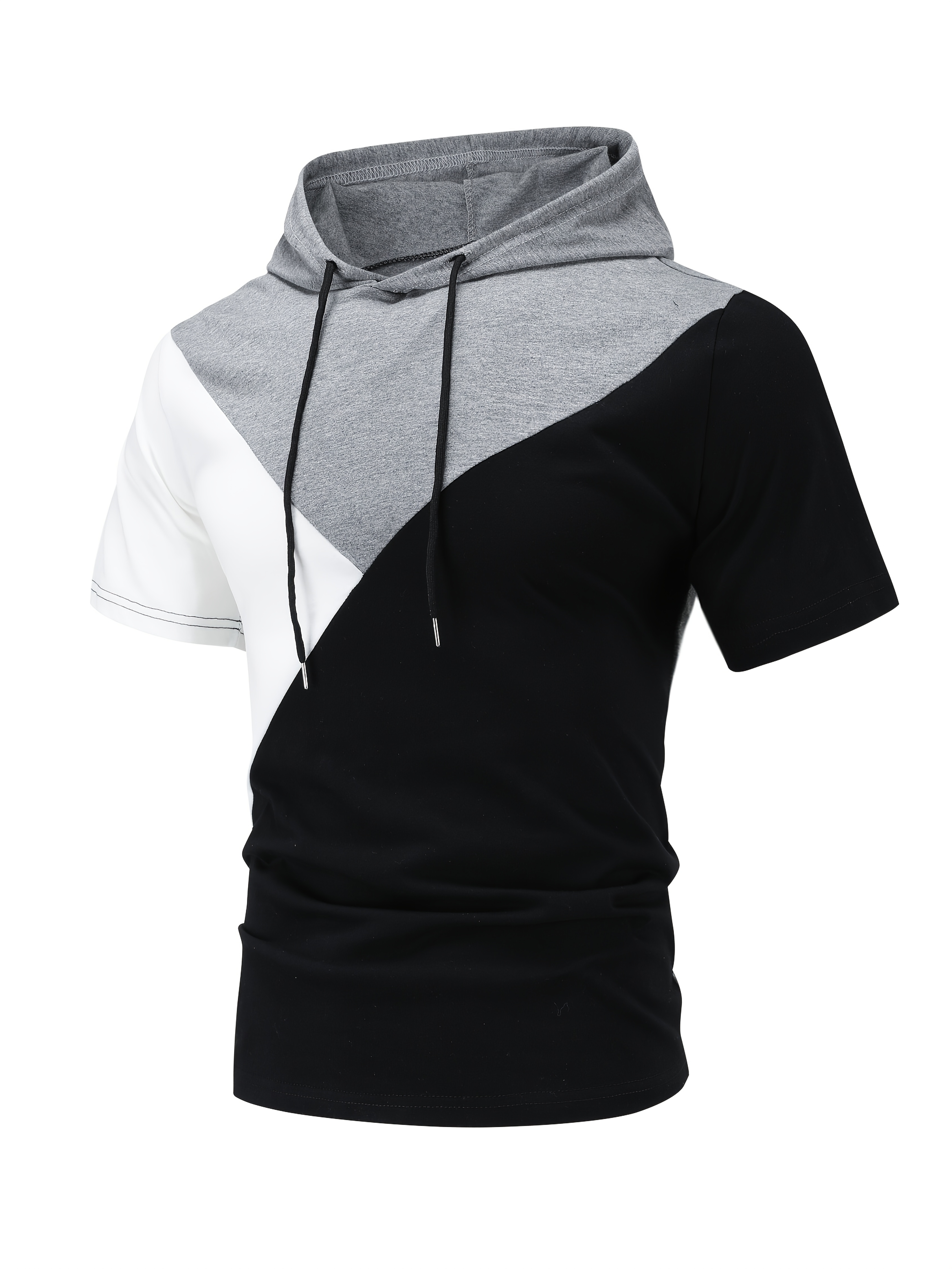 Men's Spring/Summer Casual Sports Hooded Short Sleeve T-shirt + Shorts Set Three-Color Contrast Design Outdoor Sportswear