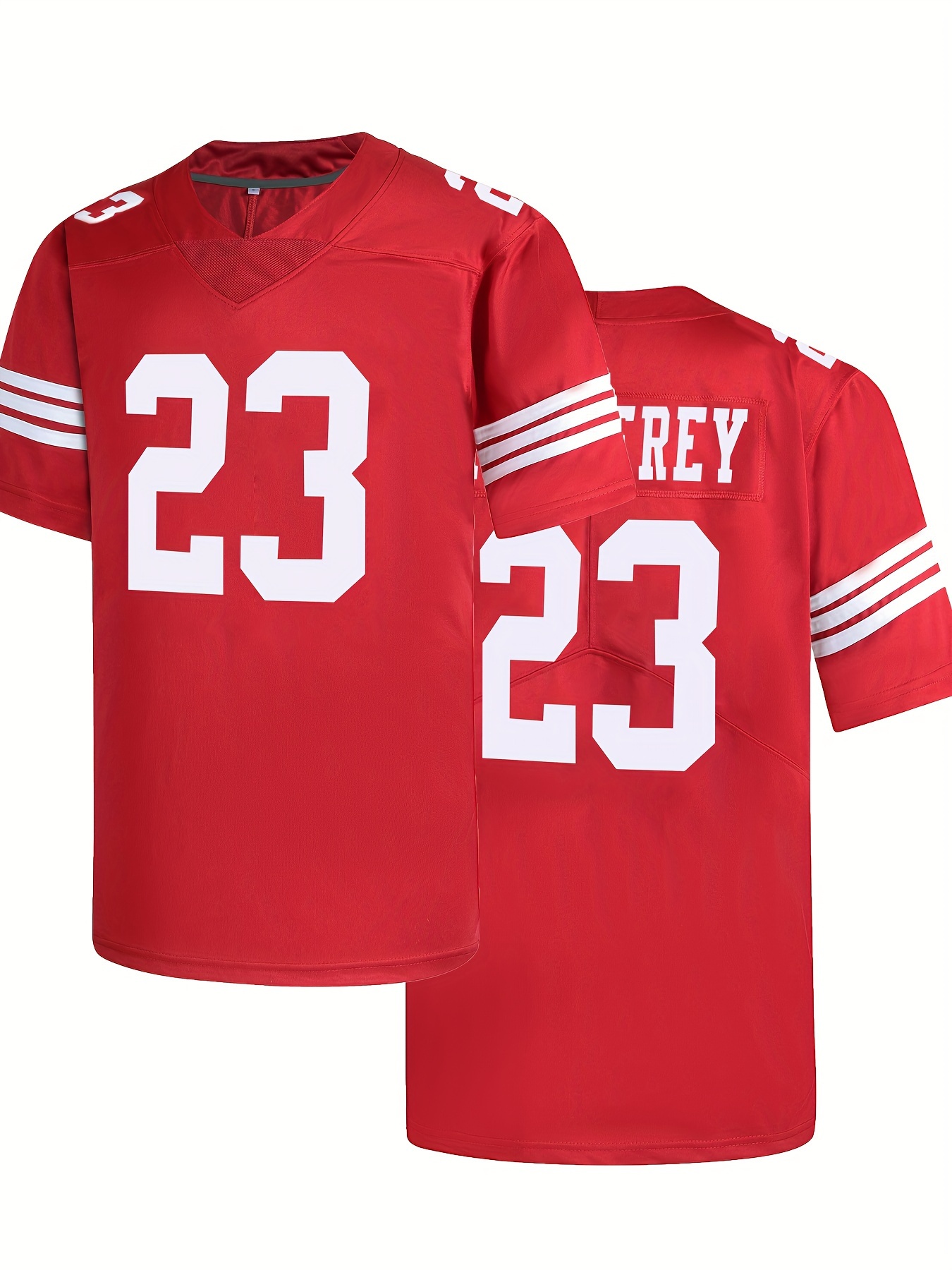 Camiseta De Fútbol Americano Roja Para Hombre Con Estampado Del #23: Cuello  En V, Bordado Clásico, Costuras Transpirables, Uniforme Deportivo De Rugby