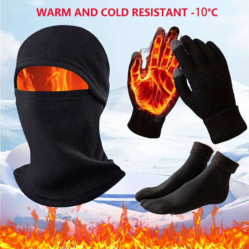 

3pcs Winter Set - Multifunctional Cold Resistant Hat, Gloves, And Socks Combo, 100% Polyester Knit Fabric, Essential Outdoor Gear For Cycling And Travel