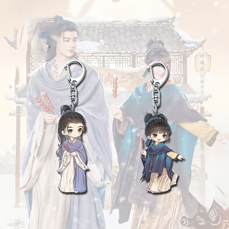 TEMU 2d Flat - 2d Flat 2pcs Set Jade Acrylic Keychain Collectible Exquisite Bag Key Ornament Christmas Eve Halloween Birthday Back To School