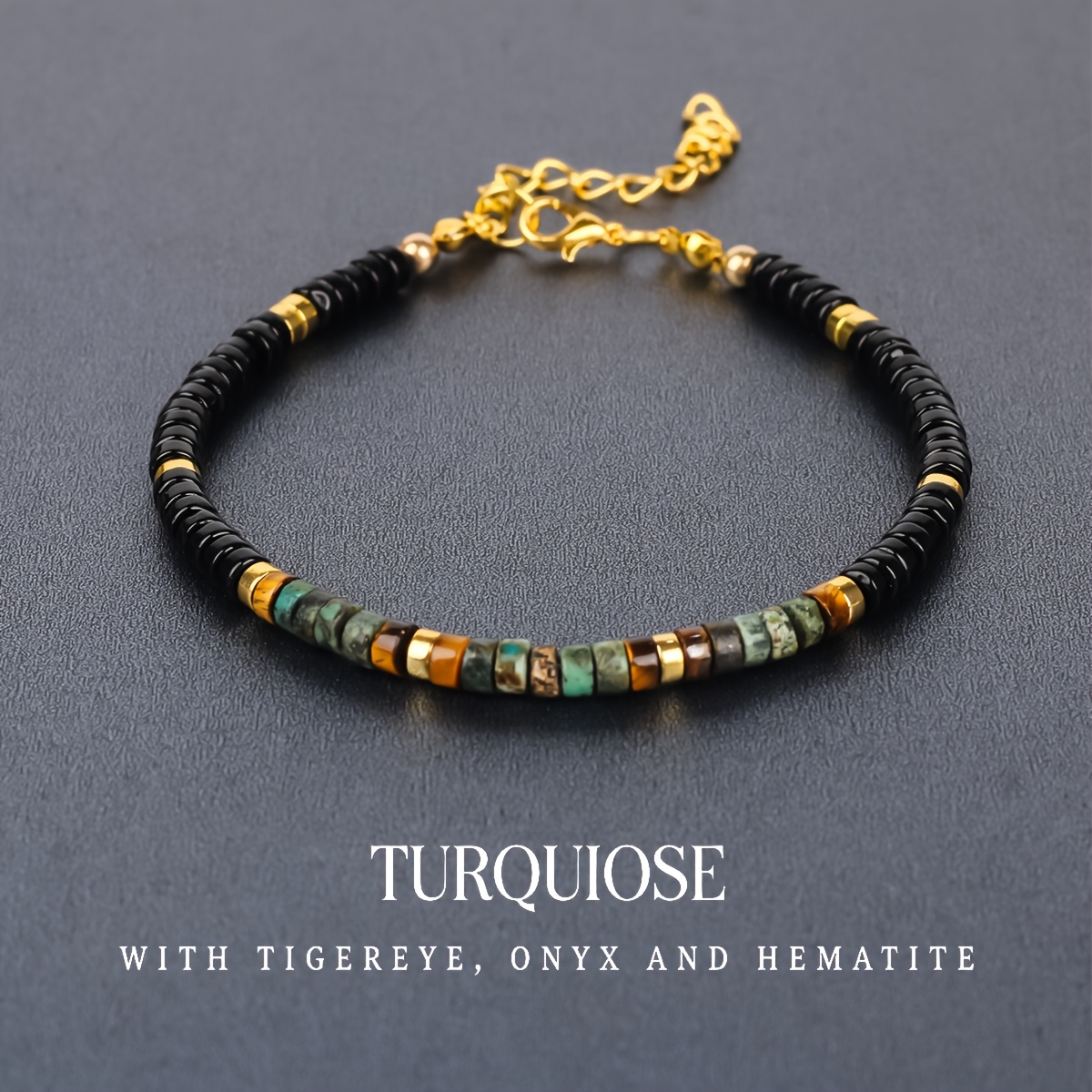 TEMU Black Agate Eye Stone African Turquoise Hematite 4mm Bracelet Handmade Men's Bracelet Gift For Him