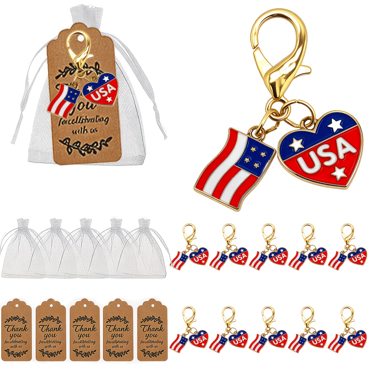 TEMU Gift For Her/him 30pcs American Day Flag Heart Keychain Set Suitable For Daily Backpack Decoration Meaningful Keychain Creative Key Chain Unisex