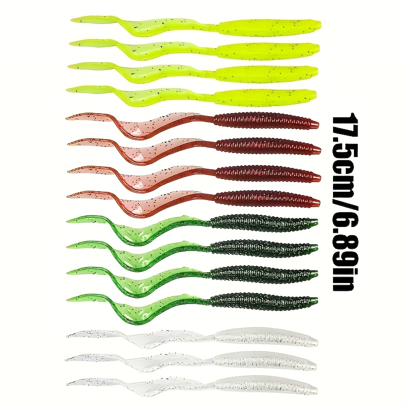 E-shop 15 Stück Softbait mit gebogener Schwanzflosse, ähnlich einer Sense-Wurm, entwickelt für Schwarzen Barsch und Süßwasserfischen, geeignet für
