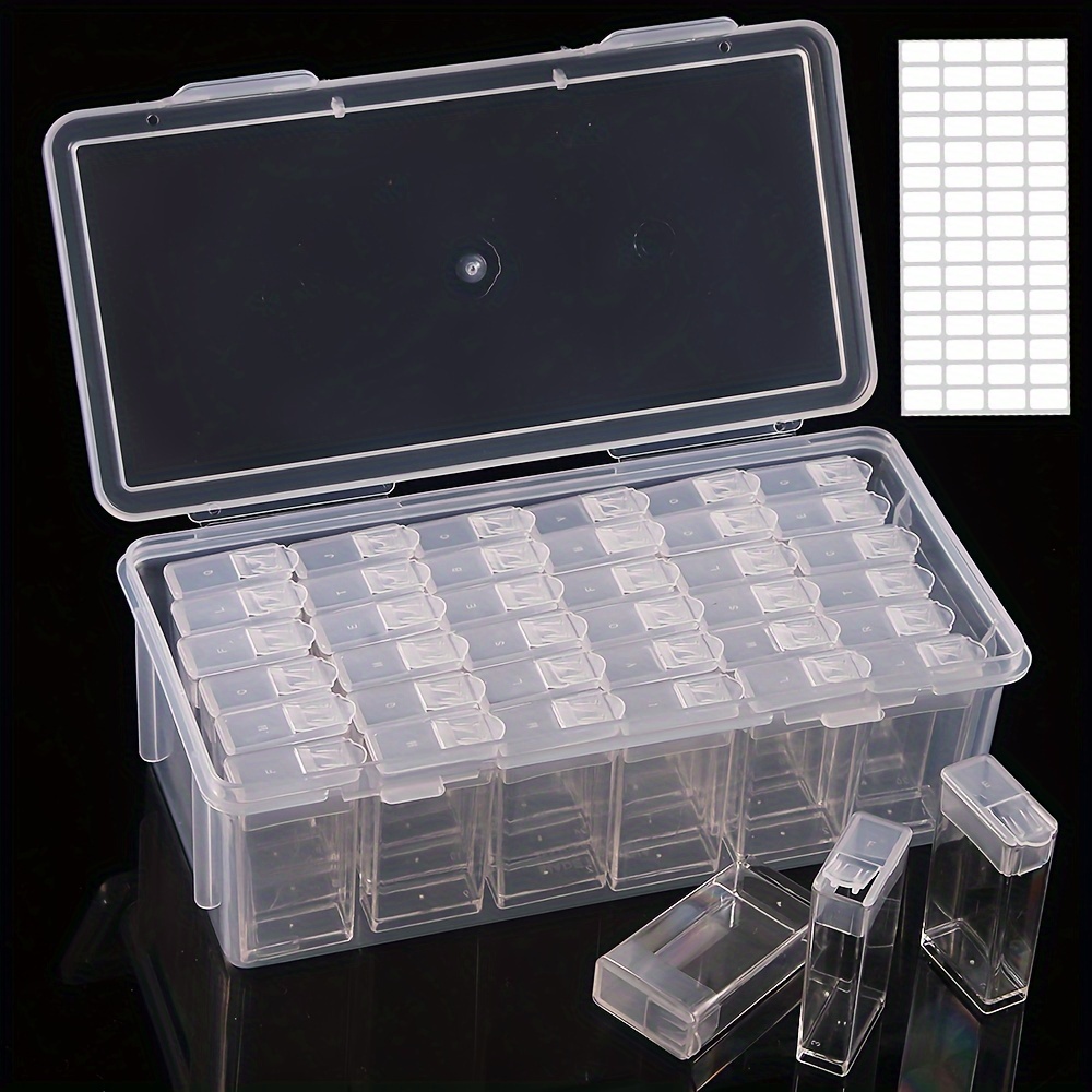 

36-grid Transparent Plastic Diamond Painting Storage Box With Accessories And Labels - Jewelry Beading Organizer Container For Diamond Art Crafts, Beads & Tools Set Included
