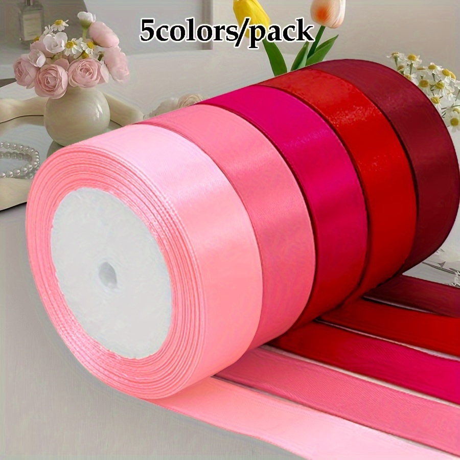 

5-pack Fabric Ribbon Rolls, 25 Yards Each, 2.5cm Wide, For Diy Bouquets, Gift Wrapping, Wedding Decor, And Hair Bows