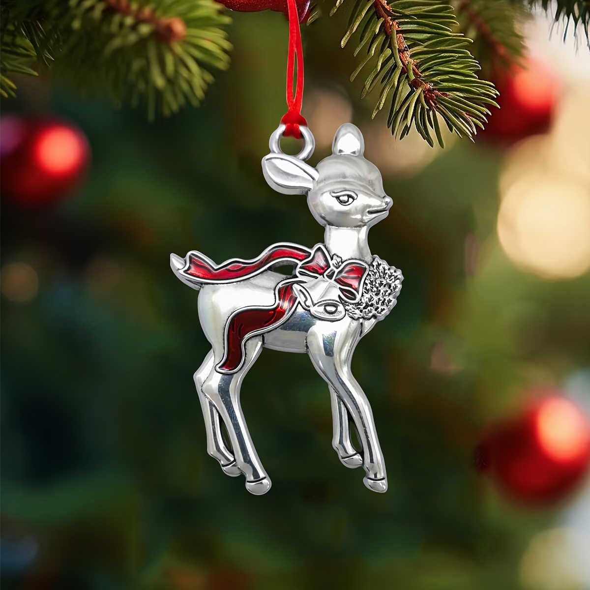 Image of 1pc Of Metal Christmas Reindeer Decoration, Festive Scene Ornament, Christmas Tree Embellishment, Small Gift For The