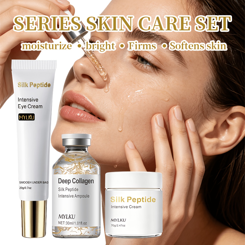 Set Intensiv de Îngrijire Facială cu Peptide, Inclusiv Cremă de Față, Cremă pentru Ochi, Esență, Bogat în Peptide de Cupru, Acid Hialuronic, Retinol, Colagen, Reducerea Aspectului Liniilor Fine, Ridurilor, Zgârieturilor, Liniilor de Râs, Liniilor de Trăgăci, Etc. Potrivit pentru Toate Tipurile de Piele