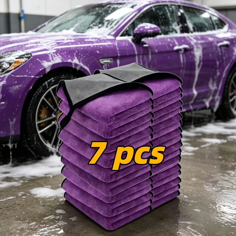 TEMU 7pcs Microfiber Car Cleaning Towels - High Absorbency