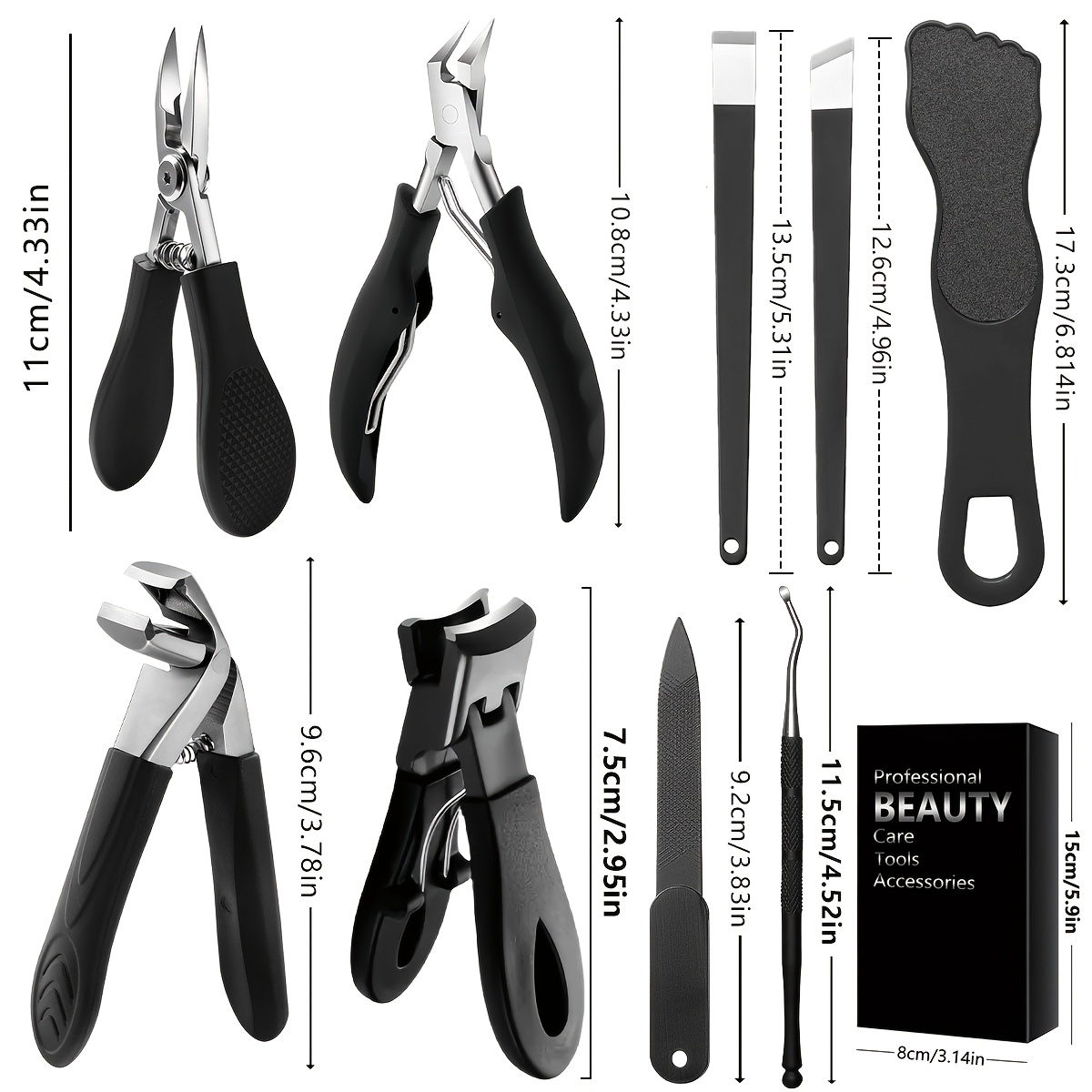TEMU Nail Care Kit (9pcs) | Heavy Duty Nail Clippers, Dead Skin Scissor And Curved Nail Clippers, Manicure Knife, With Nail Files And Cuticle Pick,