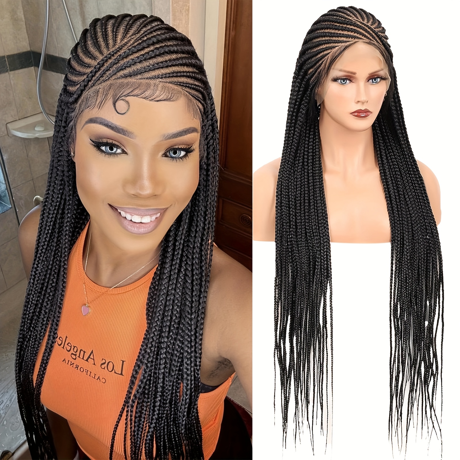Full Hd Lace Cornrow Braided Wig For - 200% Density Hair Box Braids With Pre-, Full Lace Frontal Wig For All , Natural Look & Versatile Styling